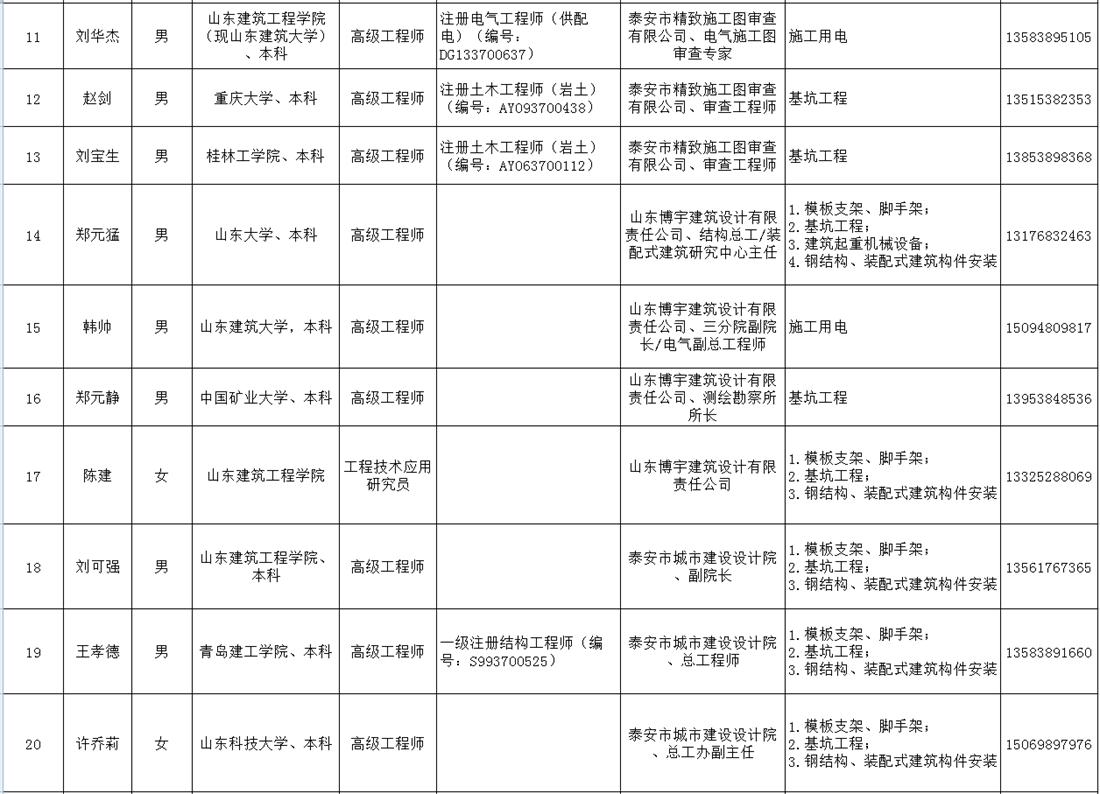 泰安市建筑施工安全生產(chǎn)論證專(zhuān)家庫名單(圖2)
